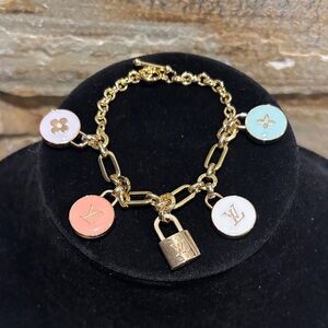 Gold Charm Bracelet with LV lock and Pastel Skittle charms